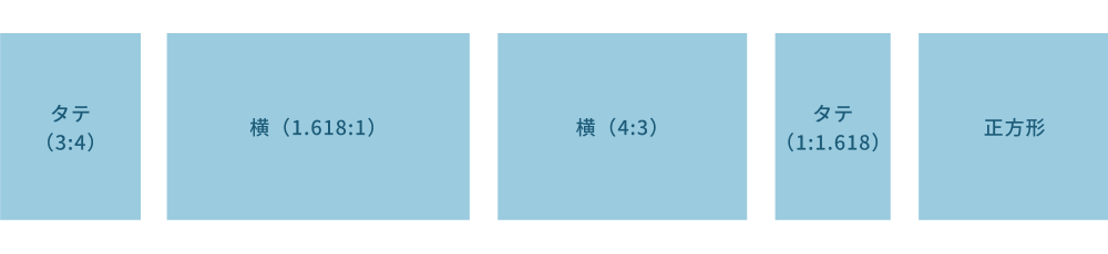 正方形／横（1.618:1）／横（4:3）／タテ（1:1.618）／タテ（3:4）